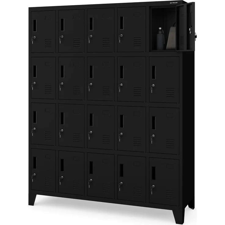 Jan Nowak Umkleideschrank 5B4A Fächerschrank Schließfachschrank mit 20 Fächern Wertfachschrank Metall Pulverbeschichtung 172 x 136 x 45 cm (H x B x T) (Schwarz)