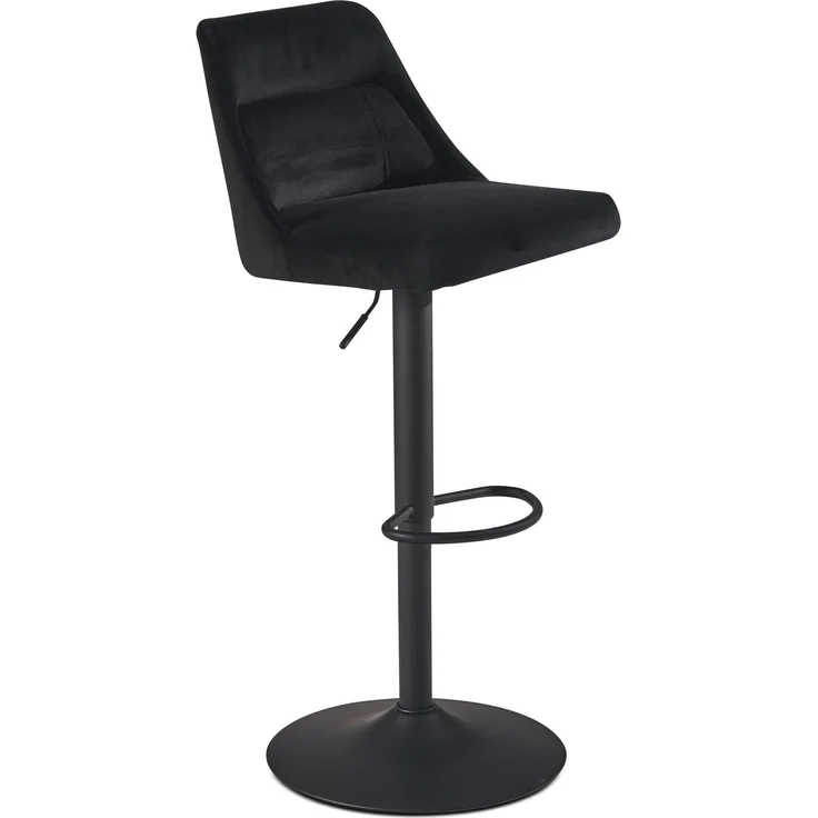Barhocker Samt Schwarz mit Lehne höhenverstellbar 86-106cm Metallfuß gepolstert – Bild 1