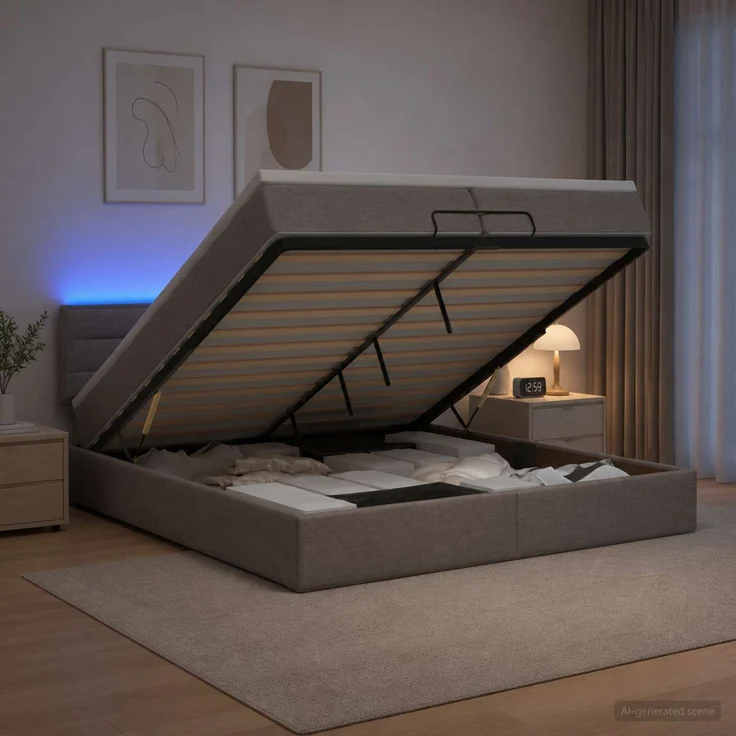 vidaXL Ottoman-Bett mit Matratze und LED Taupe 200 x 200 cm Stoff 3456854 – Bild 1