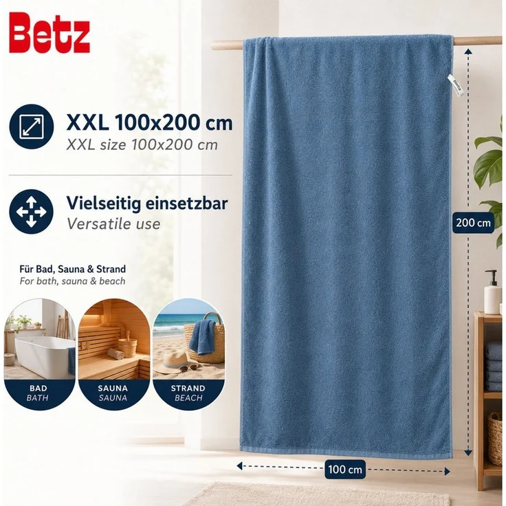 Betz Badetuch Berlin Größe 100 x 200 cm Saunatuch & Strandtuch 360 g/m², 100% Baumwolle (1 Stück, 1-St), saugstark & weich – großes Handtuch mit Aufhänger – Serie Berlin – Bild 4