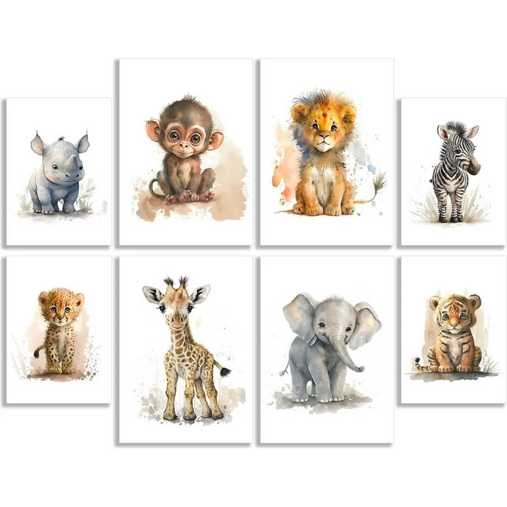 JUSTGOODMOOD Poster ® Tiere Wald Dschungel Aquarell Kinderzimmer, C Giraffe (1 St), verschiedene Größen wählbar – Bild 1