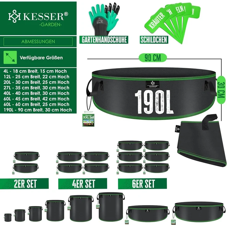 KESSER Pflanzkübel, Pflanzsäcke aus Vlies Kartoffel Pflanzsack Pflanztasche, 190L, 90 x 30cm – Bild 6