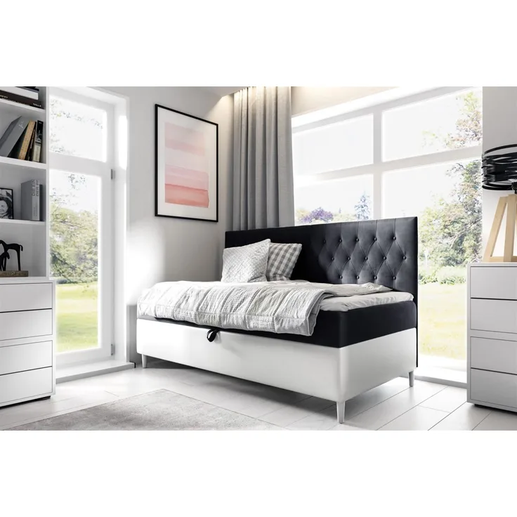 Boxspringbett Gästebett Kinderbett FINJA Nr. 2 90x200cm Weiss-Schwarz