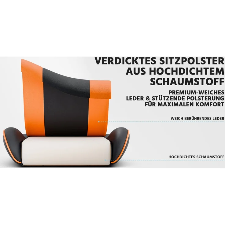 Gaming-Stuhl, PVC-Leder, ergonomisch, mit verstellbarer Rückenlehne & Fußstütze, 58,5x63x120,5 cm, Schwarz+Orange – Bild 6