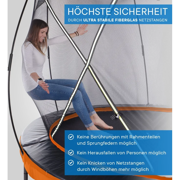 KINETIC SPORTS Premium Outdoor Trampolin 'Ultimate Pro' für Kinder und Erwachsene, AirMAXX Sprungtuch, mit Leiter, Fieberglas, bis zu 160 kg, Sunset Orange, Ø 244 cm – Bild 3