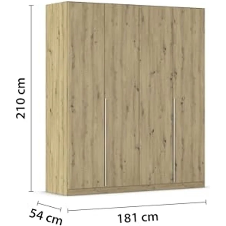 Rauch Möbel Alabama, Kleiderschrank für Schlafzimmer, Kinderzimmer, Wohnzimmer, Garderobe, Flur, 4-türig, mit Zubehör Classic, Farbe Eiche Artisan, Holz, Breite 181 cm – Bild 3