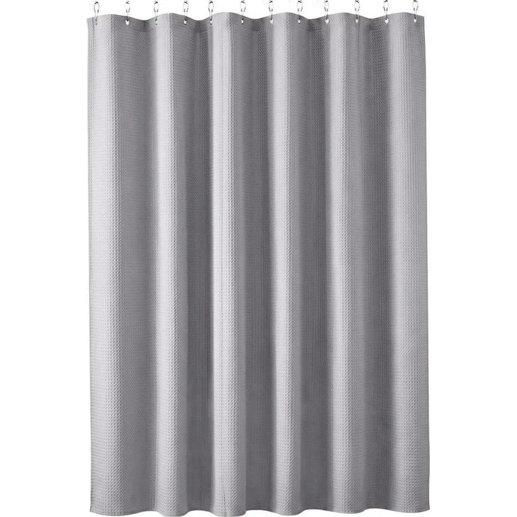 Sekey Duschvorhang 180x200 cm Textil Duschvorhang Waffelstoff Waschbar mit Ösen & Haken Breite 180 cm (Packung, inkl. 12 Ringe), wasserabweisend,Wannenvorhang, Polyester, Beschwerter Saum, Dunkelgrau – Bild 1