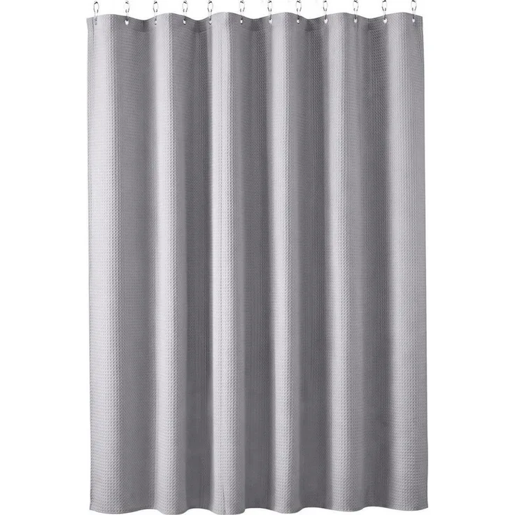 Sekey Duschvorhang 180x200 cm Textil Duschvorhang Waffelstoff Waschbar mit Ösen & Haken Breite 180 cm (Packung, inkl. 12 Ringe), wasserabweisend,Wannenvorhang, Polyester, Beschwerter Saum, Dunkelgrau