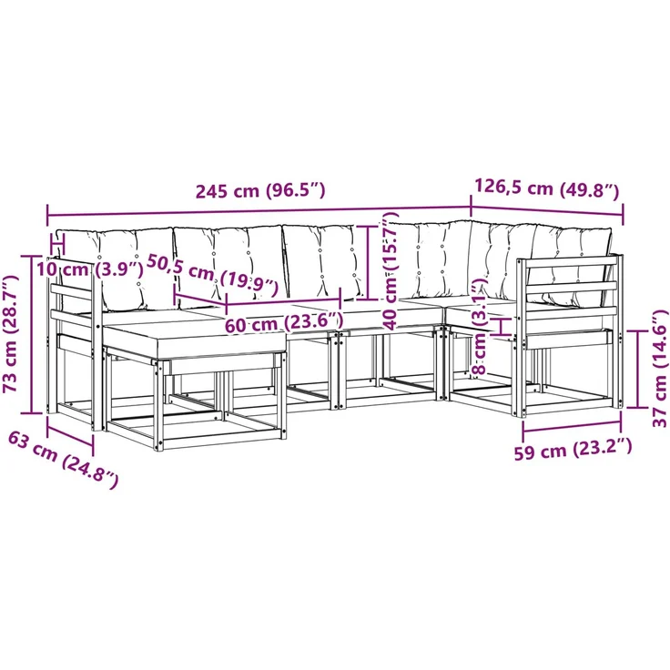 vidaXL Outdoor-Sofagarnitur 6 stk. 6-Sitzer Natur und Hellgrau 3368822 – Bild 10