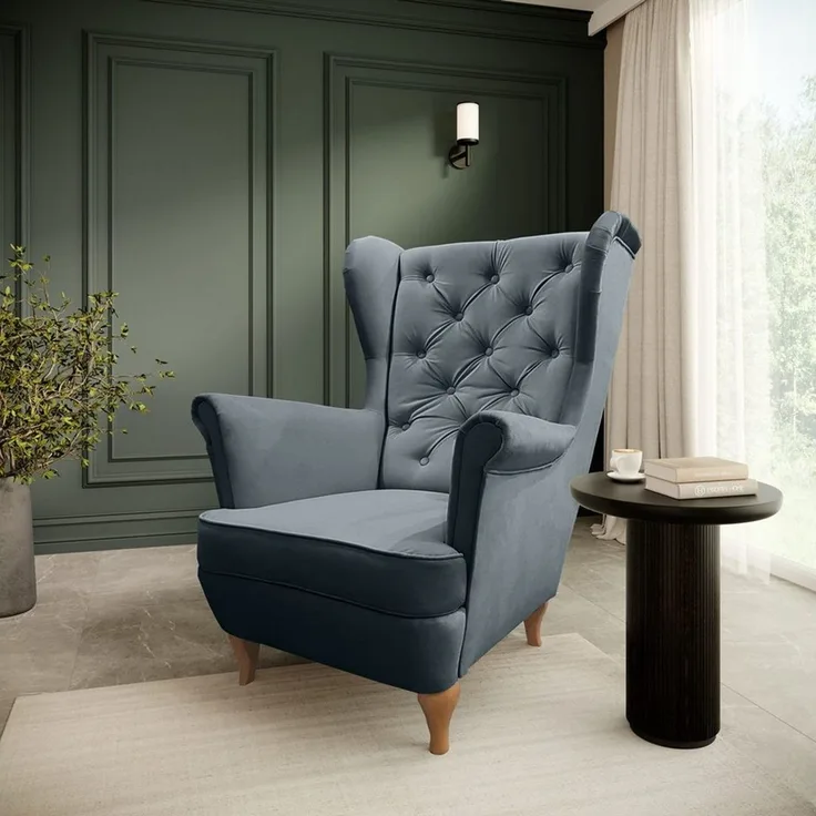 Beautysofa Ohrensessel Sessel FALCO Chesterfield Wohnzimmersessel Fernsehsessel