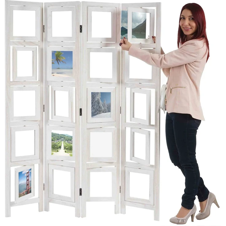 Paravent Fotogalerie II, Raumteiler Trennwand Sichtschutz Foto-Paravent, 160x125cm ~ weiß – Bild 1