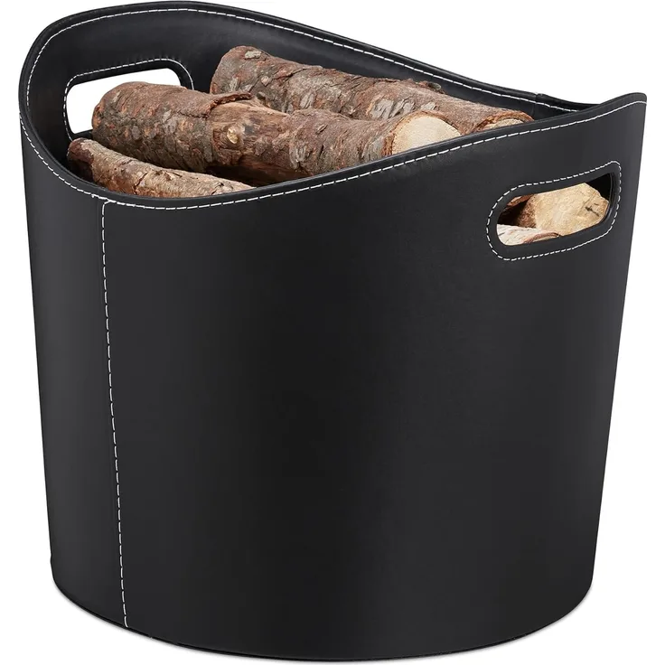 Kaminholzkorb Kunstleder schwarz 10028790_59