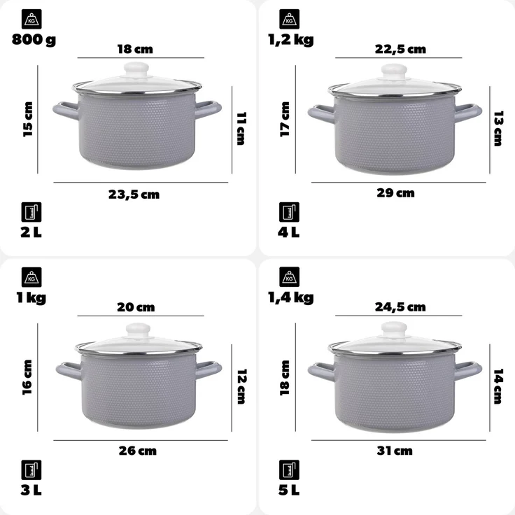 KADAX Set Emaille-Töpfe 2L+3L+4L+5L Hellgrau – Bild 2