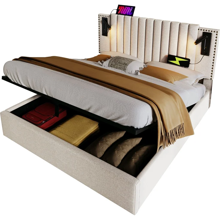 TavilaEcon Boxspringbett mit verstellbarem Kopfteil, Polsterbett Beige Liegefläche 140 × 200 cm – Bild 9