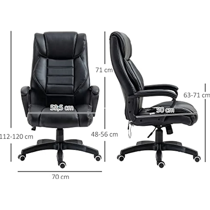 Vinsetto Massage-Bürostuhl, Schwarz, mit 4 Rücken- und 2 Sitzmassagepunkten, höhenverstellbar, Drehstuhl, 78x120x66 cm – Bild 3