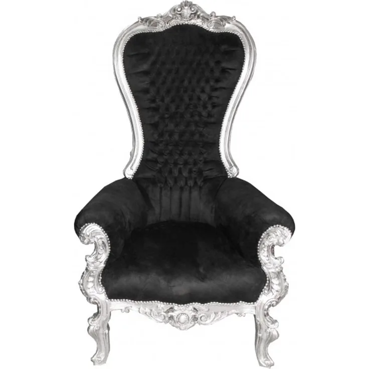 Casa Padrino Barock Thron Sessel Majestic Mod1 Schwarz/Silber - Riesensessel -Thron Stuhl Tron