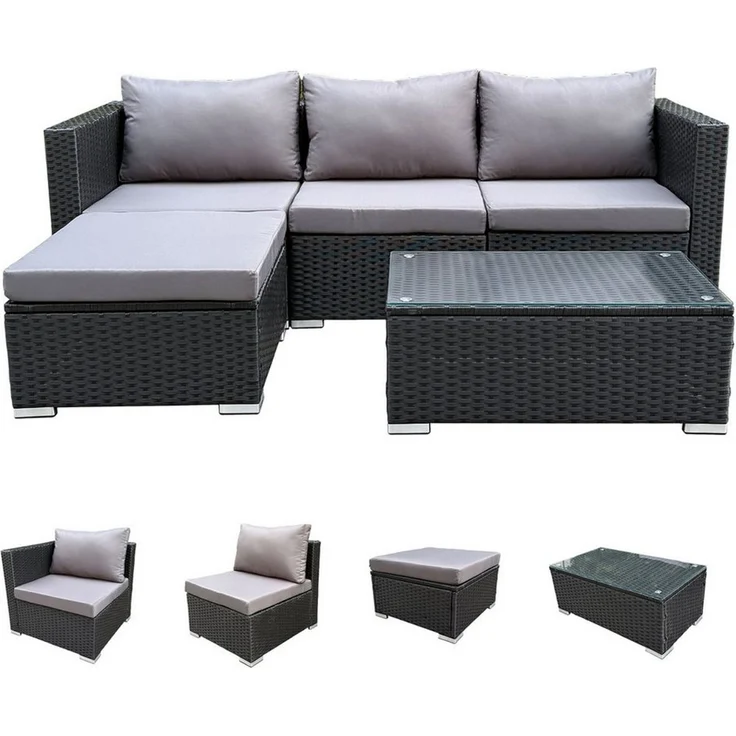 SVITA Loungeset QUEENS, (Set, 6-tlg, Garten-Lounge), modular stellbar, breite Armlehnen, mit Abdeckhaube, Schwarz – Bild 4