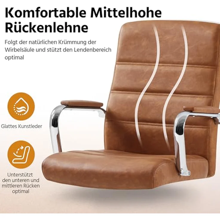 Yaheetech Bürostuhl ergonomischer Schreibtischstuhl, Drehstuhl mit Rollen, Bürohocker mit Armlehnen, Arbeitsstuhl mit Rückenlehne, Chefsessel Belastbar bis 130kg, Rostbraun – Bild 5