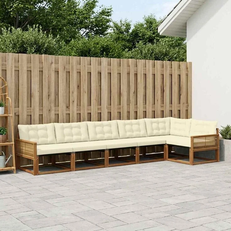 vidaXL Outdoor-Sofagarnitur 6 stk. 6-Sitzer Natur und Creme 3381458 – Bild 1