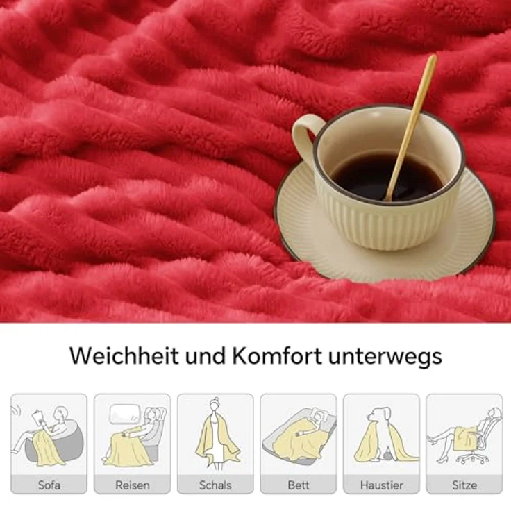 BEDELITE Kuscheldecke Flauschig Decke 150x200 - weiche XL Flanell Decken Rot für Couch, Deko Streifen Cord Fleecedecke als Couch Überwurf für Wohnzimmer, Twin Blanket Wide Use – Bild 4