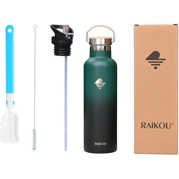 RAIKOU Isolierflasche Edelstahl Trinkflasche Vakuumisolierte Wasserflasche Thermoflasche, bis zu 12H heiß / 24H kalt,mit 2 Deckel,350ml/500ml/750ml/1000ml – Bild 2