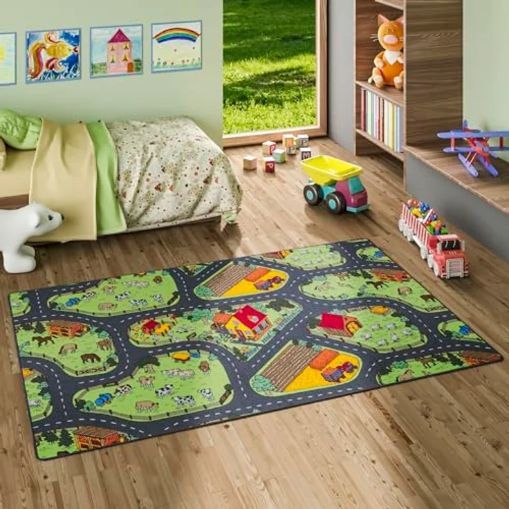 Snapstyle Kinder- und Spielteppich, 100% Polyamid, Bauernhof, 80x160 cm – Bild 2