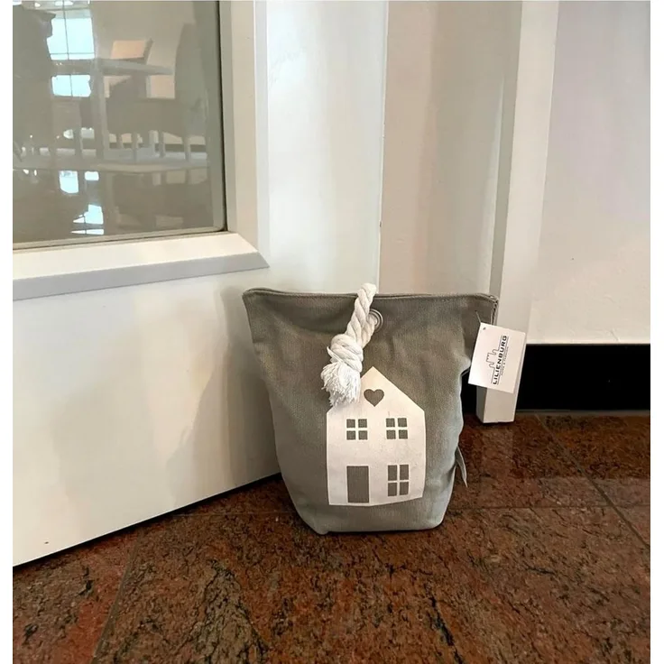 LB H&F Lilienburg Bodentürstopper Türfeststeller Türstopper Türdämpfer Türfeststeller, Fensterstopper Grau modern schwer Stoff Sack Vintage HAUS