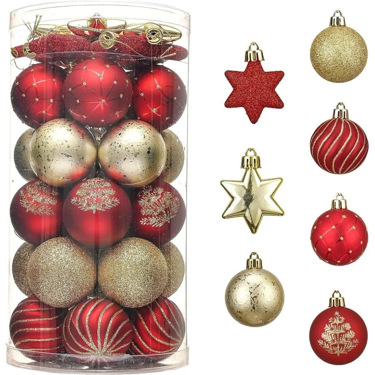 35x Valery Madelyn Weihnachtskugeln 5cm Bruchsicher Rot Gold Christbaumkugeln – Bild 1
