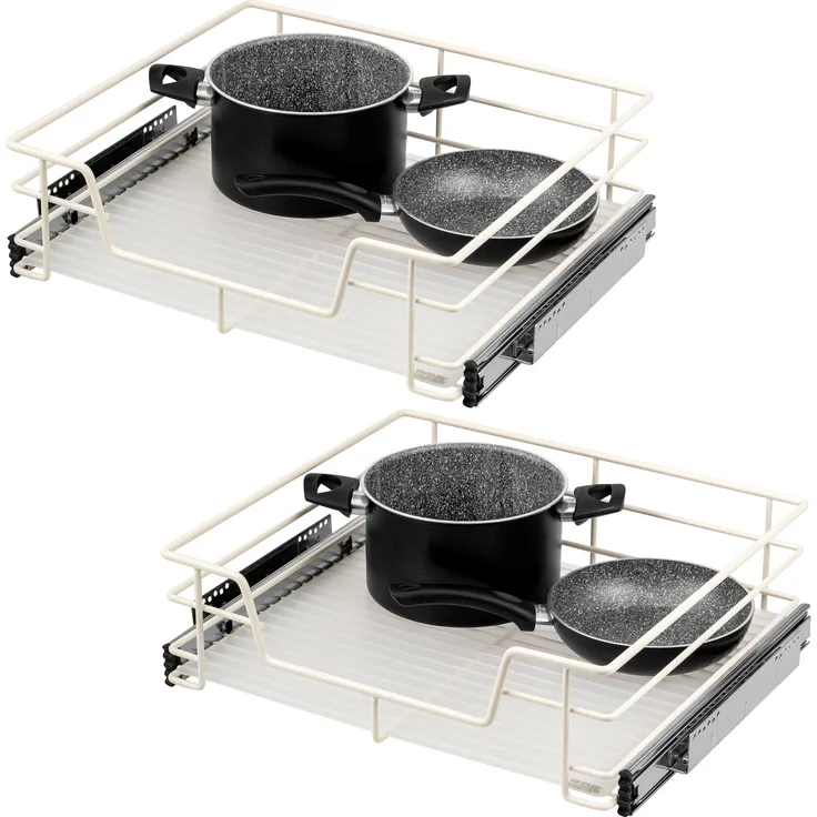Teleskopschubladen 2er Set - für 60 cm Schrank mit Einlegeboden, aus Metall, (Cremeweiß)