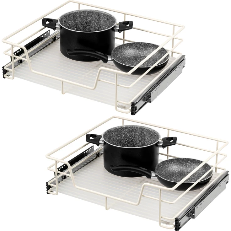 Teleskopschubladen 2er Set - für 60 cm Schrank mit Einlegeboden, aus Metall, (Cremeweiß) – Bild 1