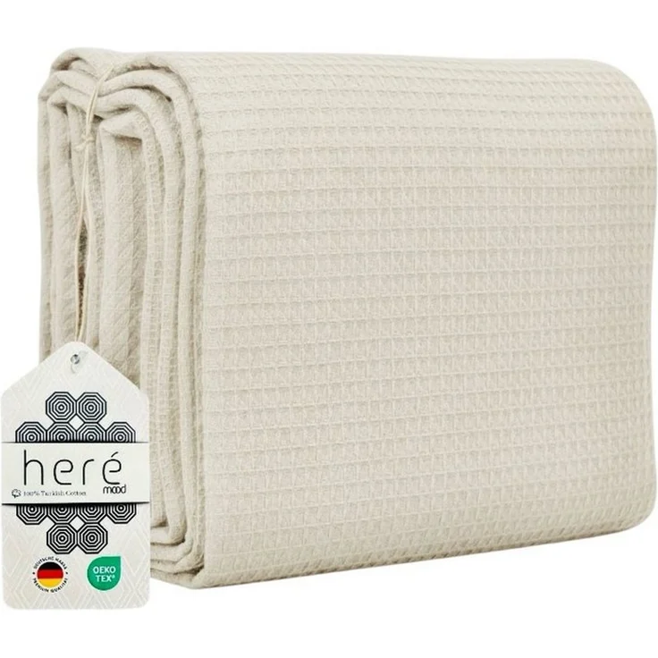 herémood Tagesdecke aus 100% Baumwolle – Elegante Waffelpique Wohndecke 180x220 cm, weiche, Kuscheldecke für Sofa & Bett, atmungsaktiv & pflegeleicht – Mintgrün – Bild 1
