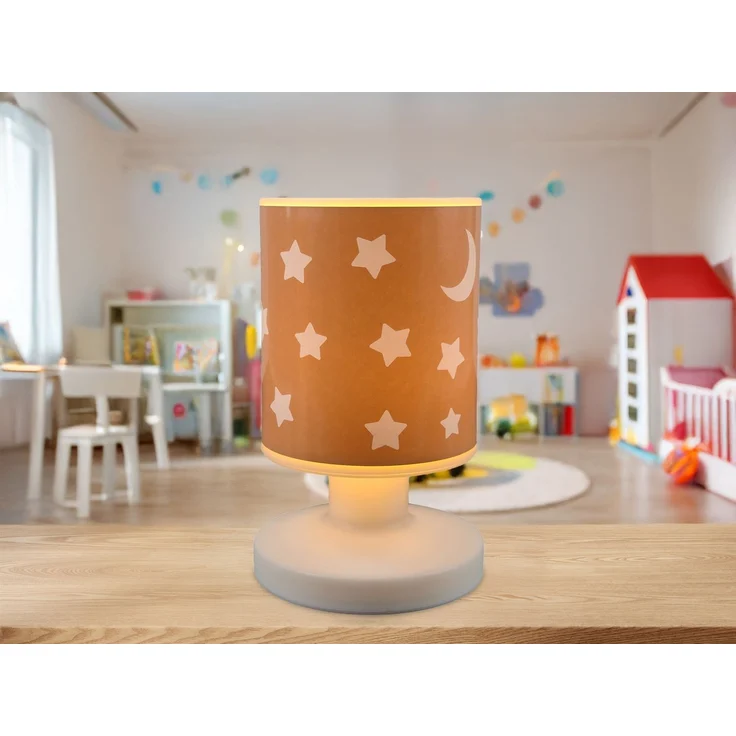 LED Akku Tischleuchte Pfirsichfarben Mond & Sterne per USB aufladbar, Höhe 20cm – Bild 1