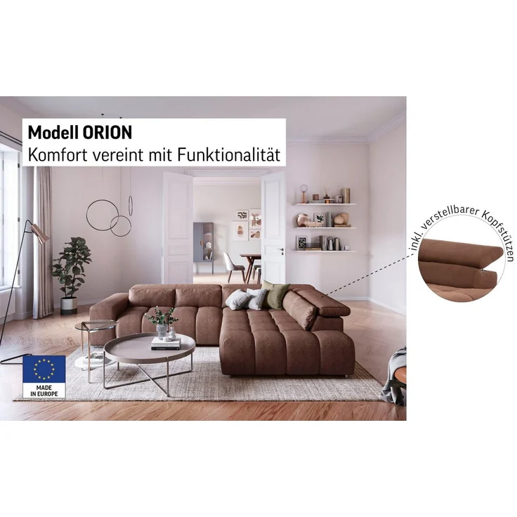COTTA Ecksofa Orion L-Form, B: 310 cm, Kopfteilverstellung & 5 Nierenkissen – Bild 3