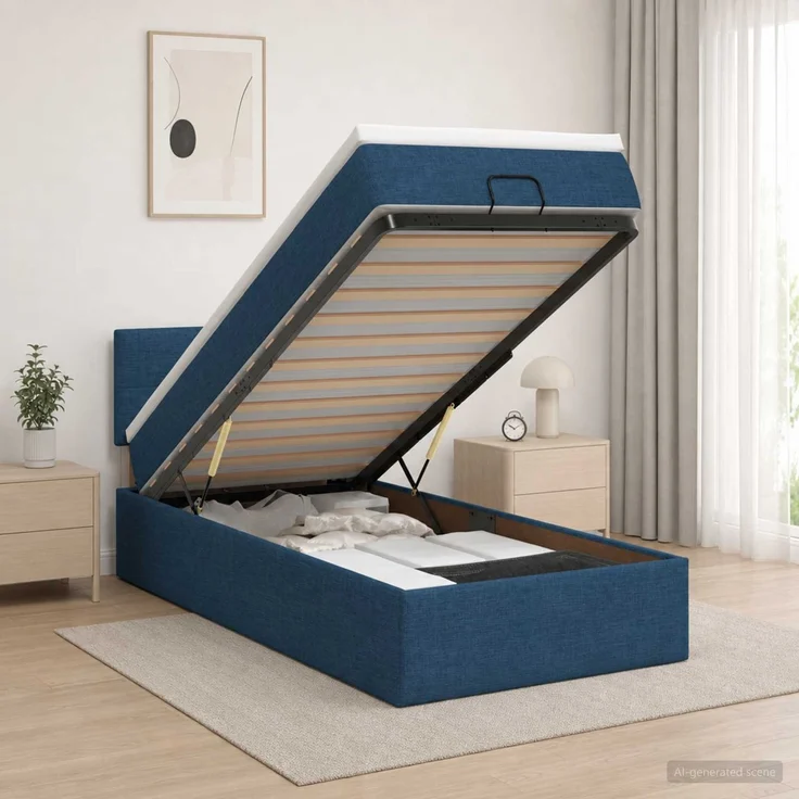 vidaXL Ottoman Bett mit Matratze mit Kopfteil Blau 90 x 200 cm Stoff 3456301 – Bild 1