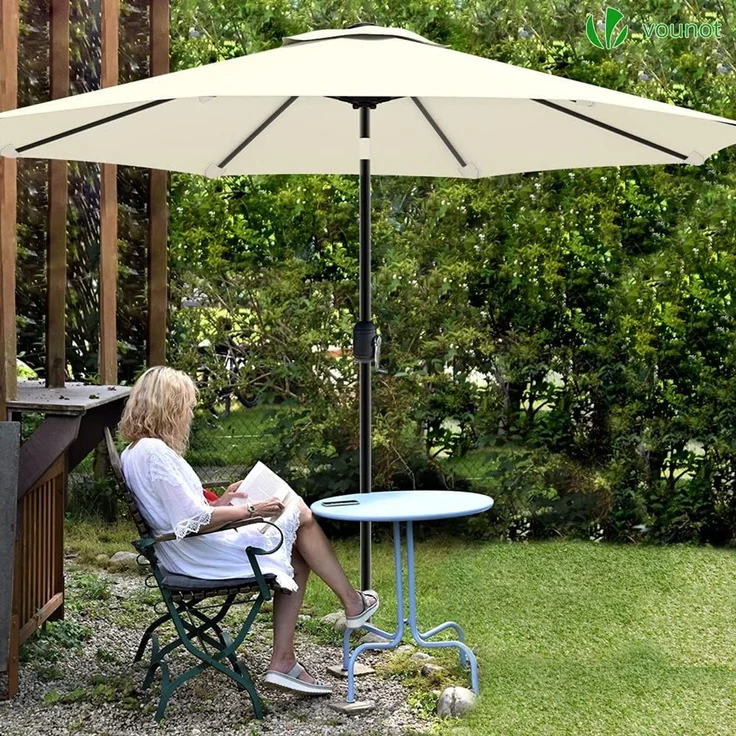VOUNOT Sonnenschirm 270 cm mit Kurbelvorrichtung, Knickbar, Sonnenschutz UV-Schutz, Balkonschirm Gartenschirm Marktschirm mit Schutzhülle, Beige – Bild 7