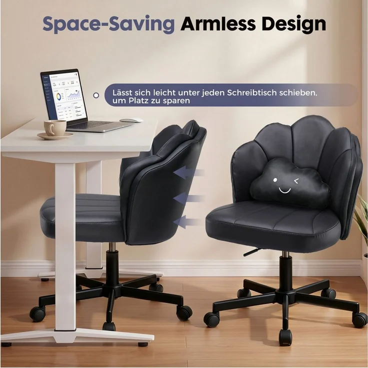 COMHOMA Bürostuhl Schminkstuhl Homeoffice Stuhl, Schreibtischstuhl Drehstuhl mit Rrollen, höhenverstellbar,für Schminktisch,Arbeitszimmer, Schlafzimmer,150kg – Bild 4