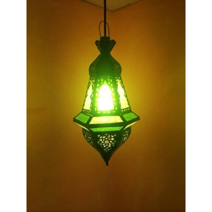 Marrakesch Orient & Mediterran Interior Pendelleuchte Orientalische Hängelampe Anya Grün, Handgefertigt aus Glas & Metall, ohne Leuchtmittel, Handarbeit – Bild 3