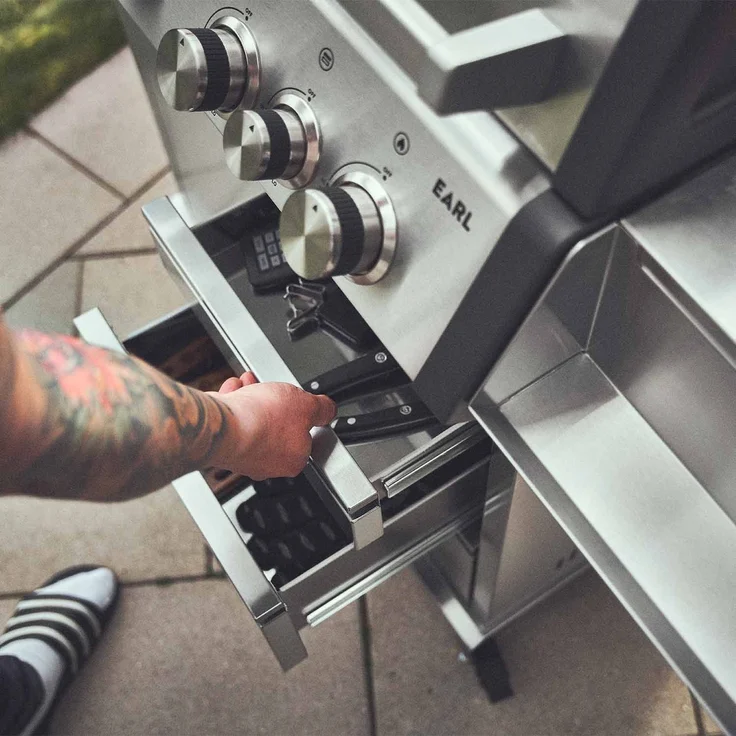 BURNHARD® Gasgrill 3-Brenner inkl. Heckbrenner, mit Edelstahl Grillrost & inkl. stabiler Abdeckhaube, Seitenkochfeld mit Infrarot Keramikbrenner - EARL - Silber - #946622 – Bild 7