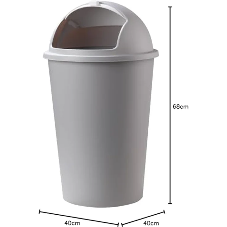 Home4You Mülleimer mit Schiebedeckel, 50 Liter Fassungsvermögen, Kunststoff, Weiß/Grau, ideal für Küche, Büro und Badezimmer – Bild 5