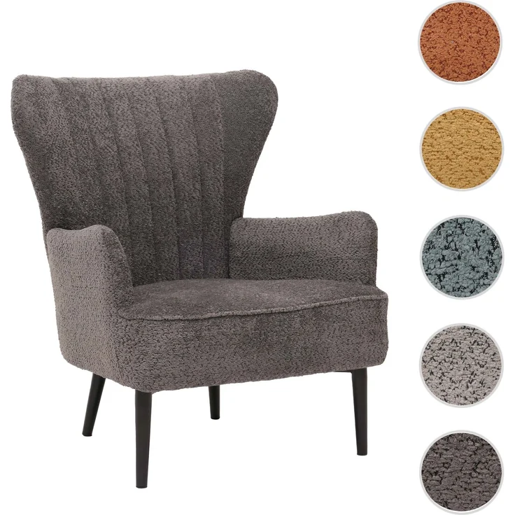 Lounge-Sessel HWC-K37, Cocktail-/Ohrensessel Polsterstuhl Retro Vintage Stoff Chenille (500g/m²) ~ dunkelgrau – Bild 10