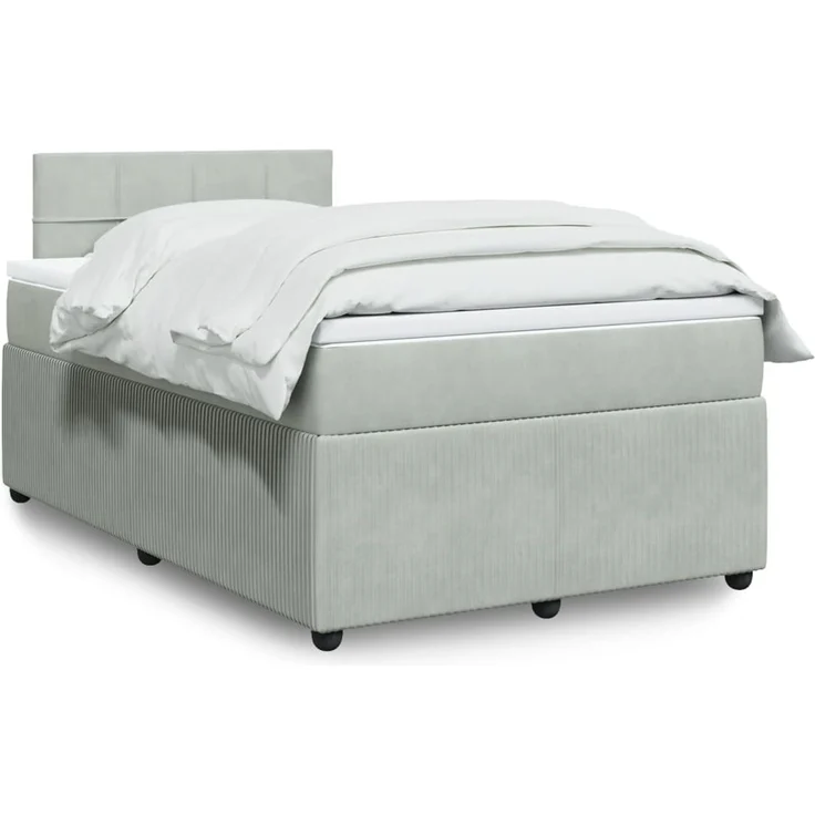 vidaXL Boxspringbett mit Matratze Hellgrau 120x200 cm Samt 3287710 – Bild 1