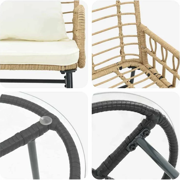 vidaXL Garten Essgruppe 3 pcs Braun und Creme Poly-Rattan 42010353 – Bild 9