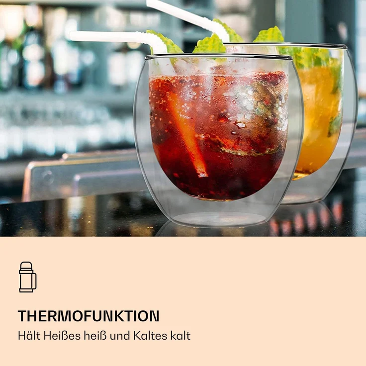 DUOS Jumbo doppelwandiges Glas | Thermoglas | 2 x 310 ml & 410 ml | Trinkglas | Espressoglas, Teeglas, Shotglas | für heiße und kalte Getränke | Borosilikatglas| hitze- und kältebeständig | handgemacht | spülmaschinenfest | Schwebe-Effekt Transparent – Bild 3