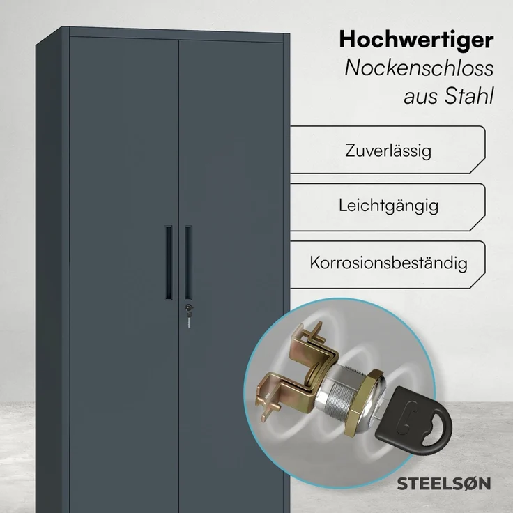 STEELSØN 'Regulus' Aktenschrank, Metall, anthrazit, 175x40x80 cm, abschließbar, Metallschrank mit 5 Fächern, geeignet als Werkzeugschrank – Bild 5