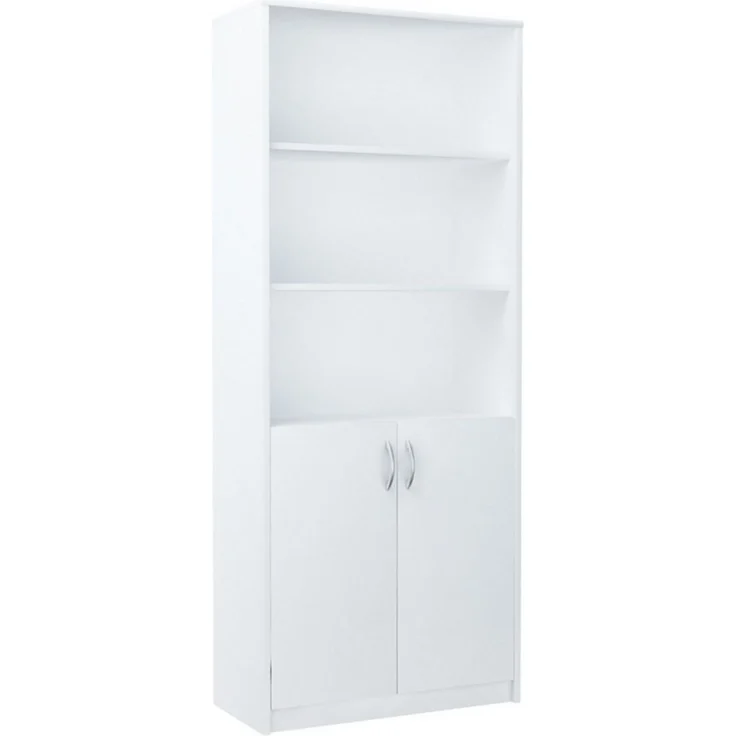 Home Collective Bücherregal mit 5 Ebenen und 2 Türen Mehrzweckschrank Haushaltsschrank, strapazierfähige Laminatplatte, 16 mm dick, mit 4 Einlegeböden, ideal für Schlafzimmer, Wohnzimmer, Flur Weiß – Bild 1