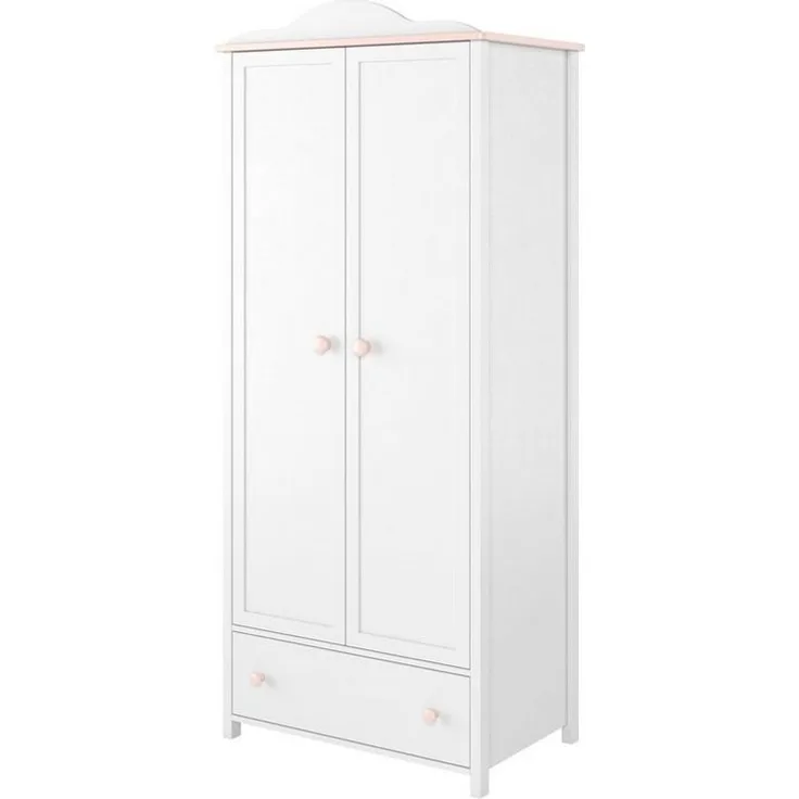 Compleo Kleiderschrank für Mädchen LARA mit Regale und Schublade, weiß+rosa