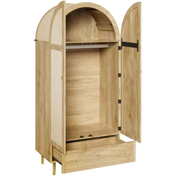 DESVIAE Garderobenschrank mit Stofftüren und Schubladen 79x175x50 cm MDF Eichenoptik – Bild 7