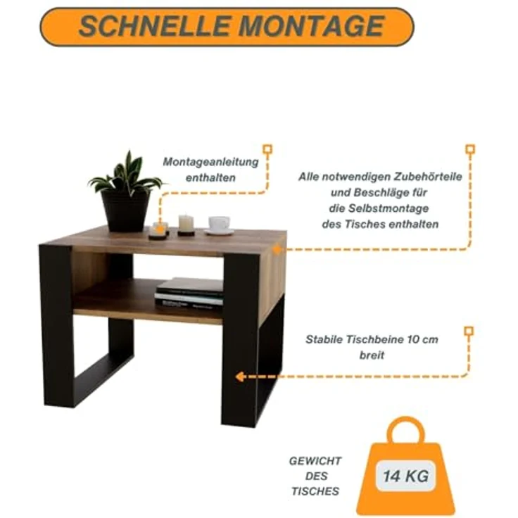 CraftPAK Couchtisch aus hochwertigem Holz mit Ablagefläche - Größe 53 6T x 65B x 45H cm, Couchtisch – Bild 5