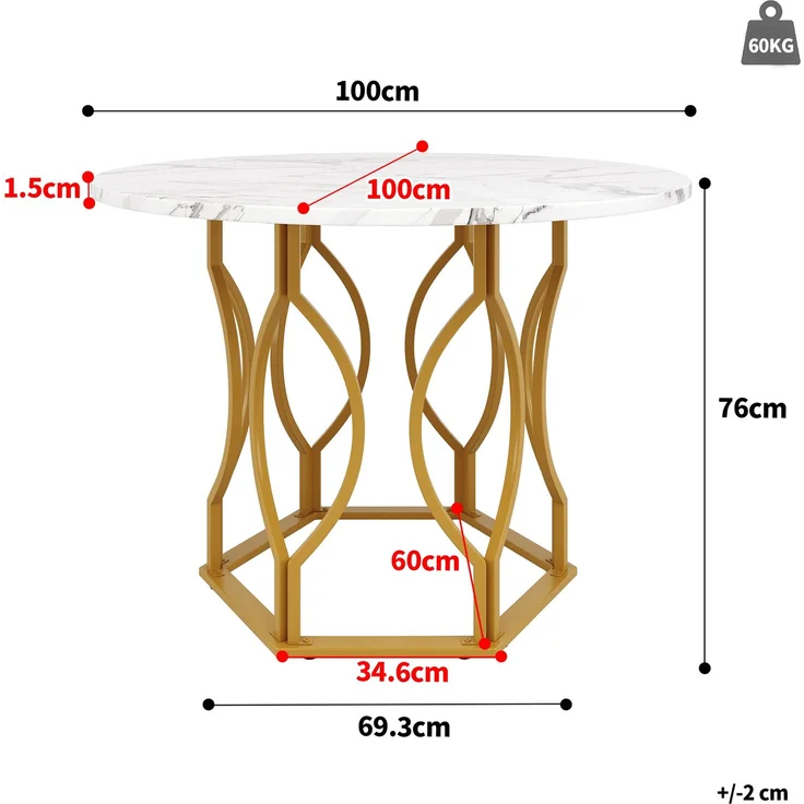5-teiliges Esszimmer-Set mit rundem Esstisch Ø100 cm & 4 Samtstühlen – Design Essgruppe mit Marmormuster Tischplatte & Metallgestell – Bild 9