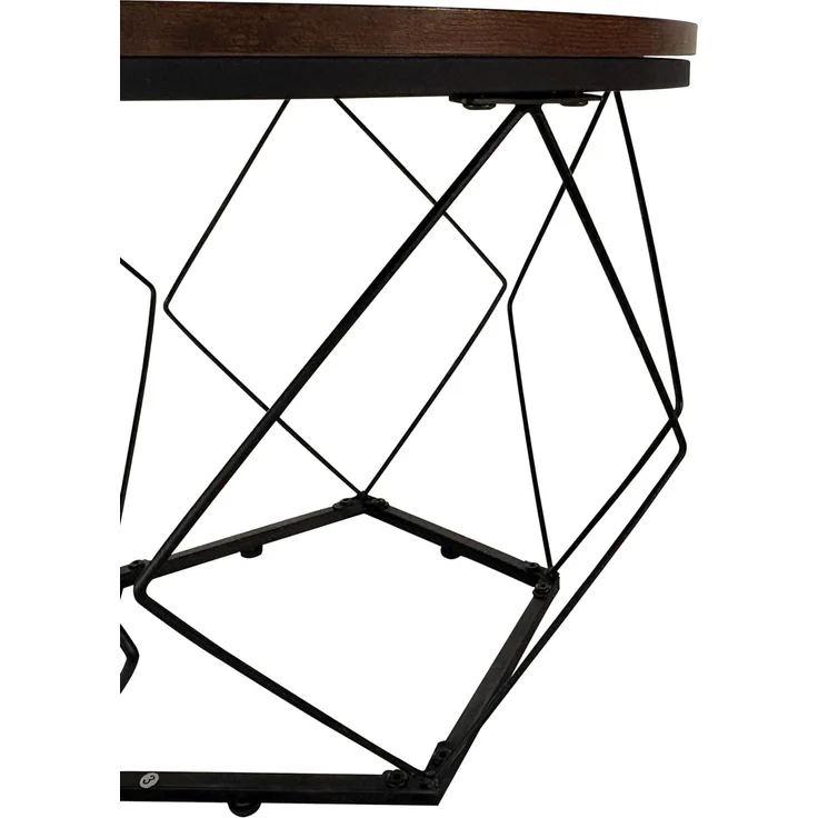 Home Collective Couchtisch Set, Wohnzimmertisch, Rund Tisch, mit modernem Metallgestell (Satz von 2), 50x44 & 40x37 cm, Braun Holzoptik – Bild 7